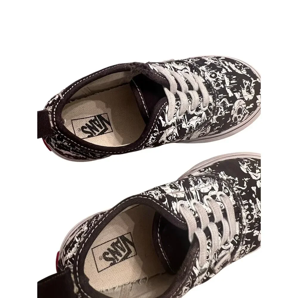 Vans Boy's 10T White Black Elastic Lace Glow Skulls Slip-on Skater Sneakers